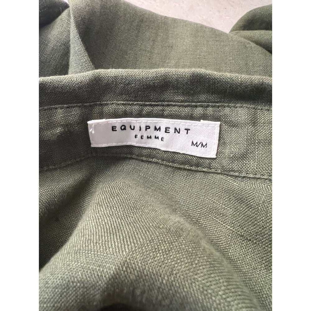 Equipment Olive Green 100% Linen Button Down Utility Shirt Medium - Picture 5 of 9
